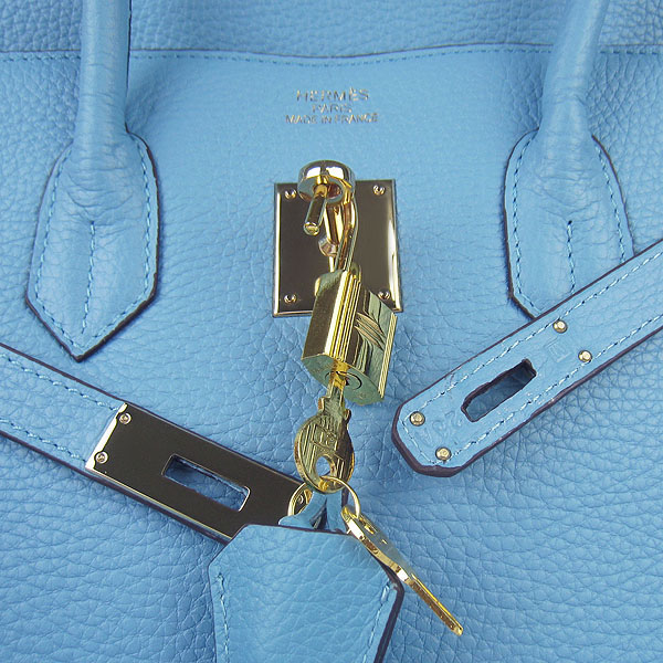 High Quality Fake Hermes Birkin 35CM Togo Leather Bag Blue 6089 - Click Image to Close